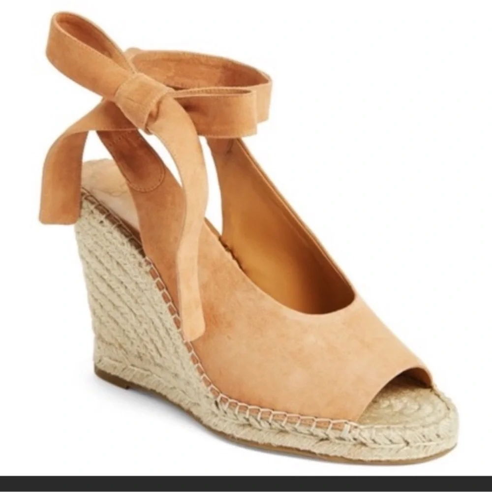 Joie Kael Suede Espadrille Open Toe Wedge Heels Tan EU‎ 39/US 8-8.5